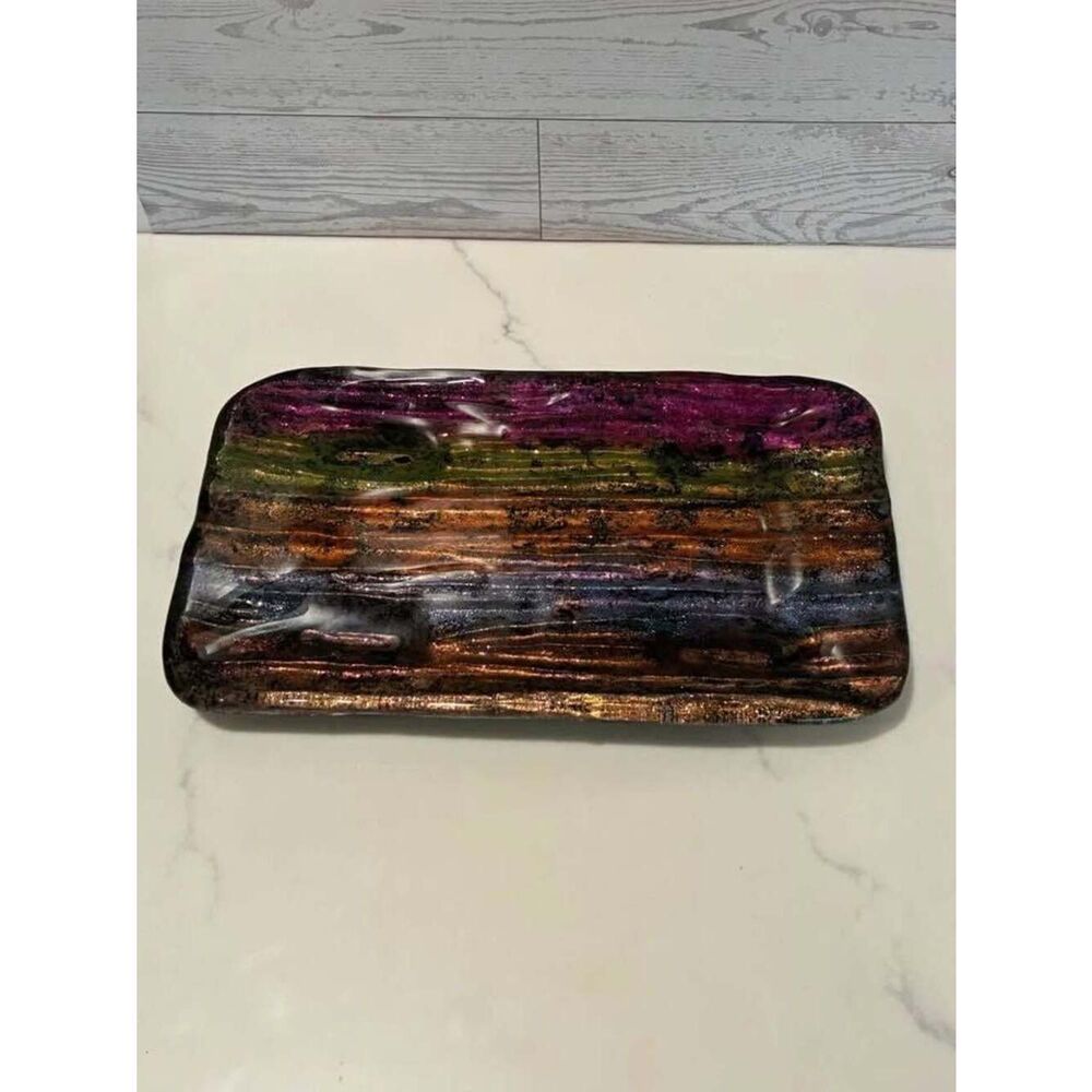 VTG GLASS TRAY …Hand Painted Can be used as a Jewelry Tray or Riser